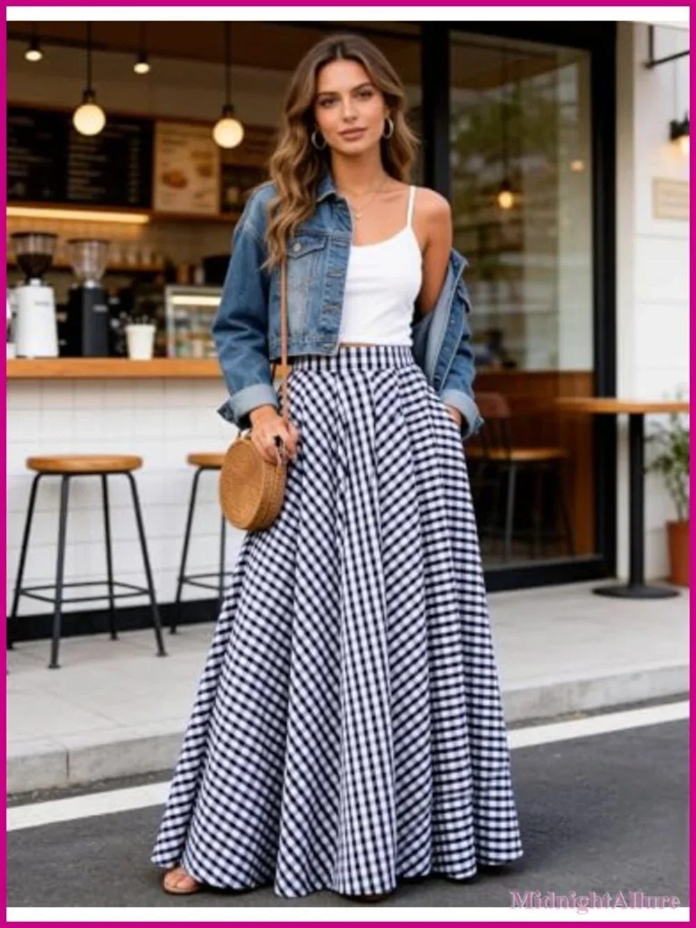 High Waist A-Line Pleated Maxi Skirt with Pockets Swing Flared